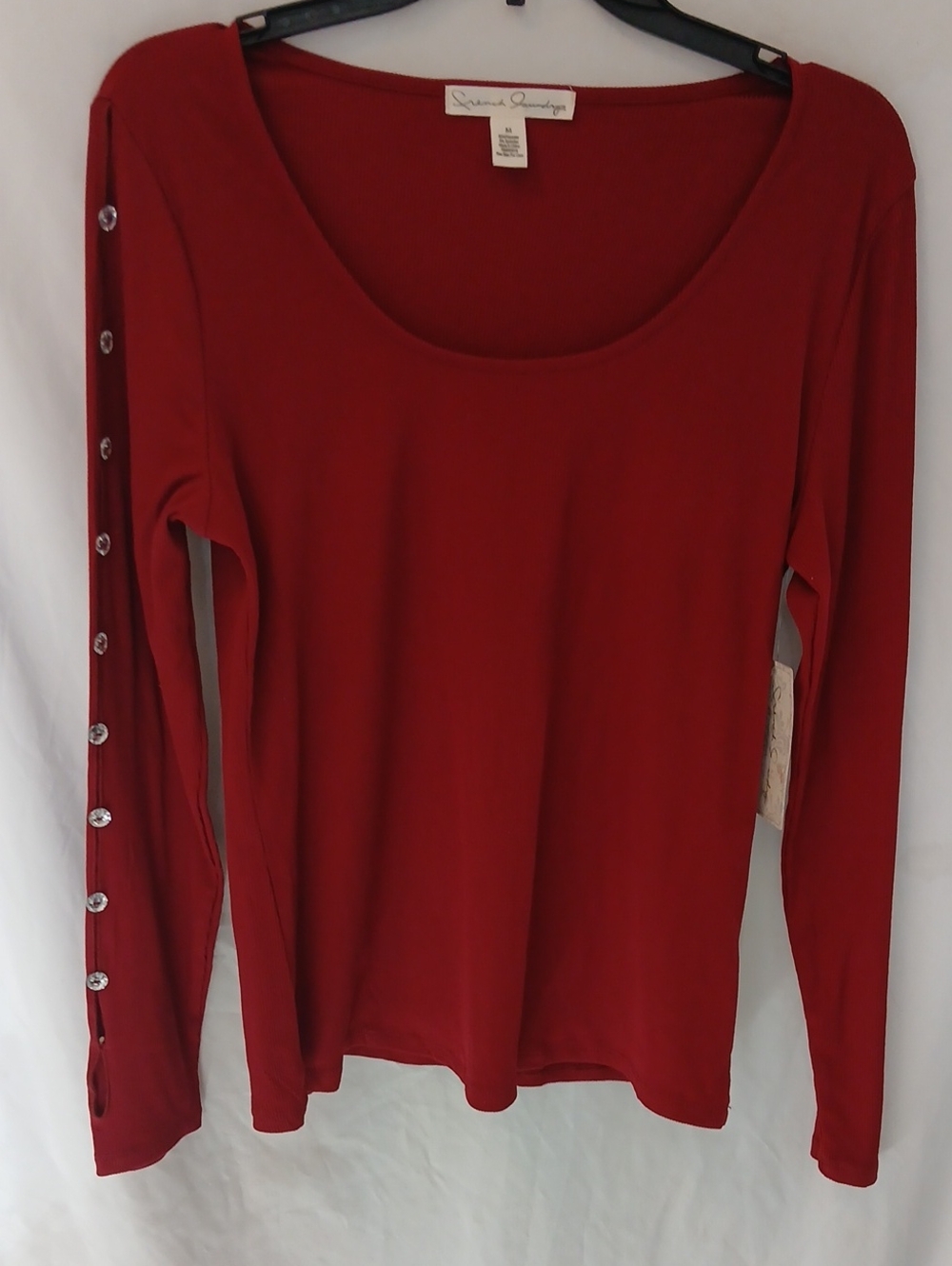 French Laundry Red Long-Sleeve Scoop Neck Top with Button Sleeve Detail